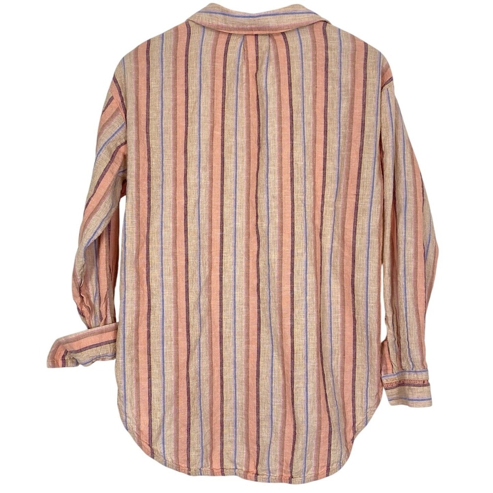 Maeve Anthropologie XS Button Down Shirt Striped Blouse Oversized Preppy Coastal - Picture 5 of 7